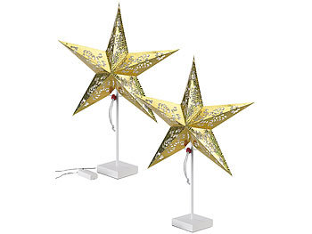 Weihnachtsstern: Lunartec 2er-Set Deko-Tischleuchte in Sternform, gold
