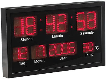 LED Uhr groß: Lunartec Multi-LED-Uhr mit Datum & Temperatur