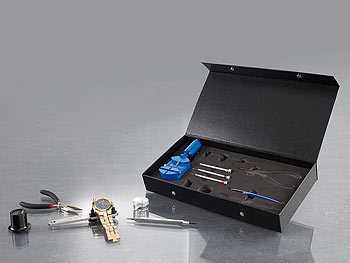 Uhrenwerkzeug: AGT Uhrmacherwerkzeug-Set, 9-teilig, Profi-Qualität, Aufbewahrungsbox