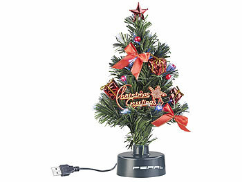 12 Volt Weihnachtsbaum fürs Auto: PEARL USB-Weihnachtsbaum mit LED-Farbwechsel-Glasfaserlichtern