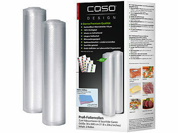 CASO DESIGN 2 Profi-Folienrollen, 30x600 cm, für Balken-Vakuumierer, inkl. Sticker