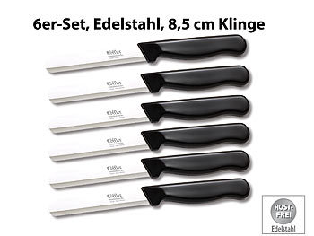 Solingen Messer: Löffler 6 Edelstahl-Gemüsemesser aus Solingen, rund, gezackte 8,5-cm-Klinge