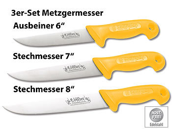 3er-Set Solinger Edelstahl-Metzgermesser, 6, 7 & 8 Zoll / Messer