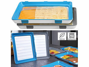 Lunchbox: Rosenstein & Söhne 2er-Set Frischhaltedosen für Wurst- und Käse-Aufschnitt, grau/türkis