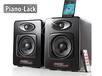 auvisio Design-Stereo-Lautsprecher mit Dock für iPod/iPhone 4/4s, black, 100 W