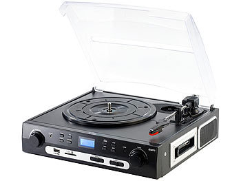 Plattenspieler Kassette: Q-Sonic USB-Plattenspieler mit Recorder, Radio, AUX, Cassette (refurbished)