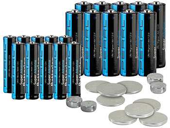 Uhrenbatterien Set: PEARL Batterie-Set 32-teilig mit Alkaline- und Lithium-Zellen