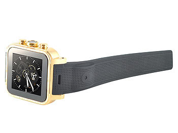 simvalley Mobile 1.5"-Smartwatch GW-420 Gold-Edition, echt vergoldet