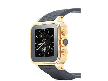simvalley Mobile 1.5"-Smartwatch GW-420 Gold-Edition, echt vergoldet