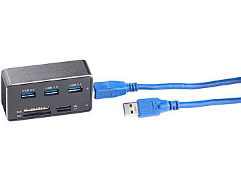 Kartenlesegerät: revolt USB-3.0-Hub mit 3 Ports und Multi-Kartenleser für SD, microSD, MS & M2