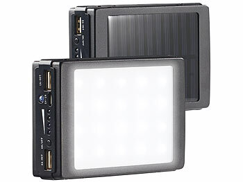 Powerbank Outdoor: revolt 2in1-Solar-Powerbank mit Campingleuchte, 11.000 mAh, 20 LEDs, 240 lm