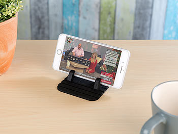 PEARL Universal-Aufsteller für Smartphones bis 1 cm Tiefe, Anti-Rutsch-Matte