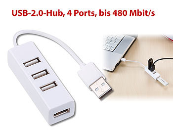 Mehrfachstecker USB: Xystec Superkompakter USB-2.0-Hub mit 4 Ports, bis 480 Mbit/s