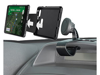 Tablethalterung Kfz: Lescars Universal-Smartphone-Magnet-Halterung fürs Armaturenbrett, 360°-Gelenk