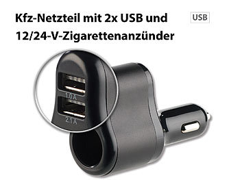 Kfz-Netzteil mit 12/24-V-ZigarettenanzÃ¼nder und 2x USB, 3,1 A, 15,5 W / ZigarettenanzÃ¼nder