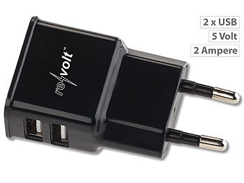 USB Ladegerät 2 fach: revolt Mini Pico 2-fach-USB-Netzteil mit 2,1 A / 10,5 Watt, 100 - 240 Volt
