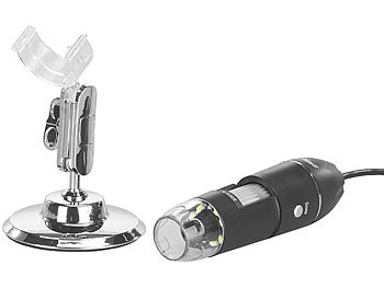 Halterung aus Aluminiumlegierung Akozon USB-Mikroskop 4,3-Zoll-2MP-Display Fotos und Videos 8LEDs mit Halter 