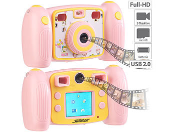 Kinderkamera: Somikon Kinder-Full-HD-Digitalkamera, 2. Objektiv für Selfies & 2 Sucher, rosa