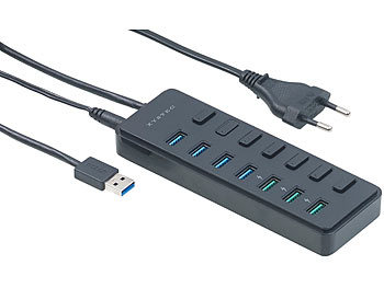 USB-Hub 3.0 mit Netzteil: Xystec Aktiver 7-Port-Hub mit 4x USB 3.0 & 3x BC-1.2-Ladeport (7,2 A / 36 W)