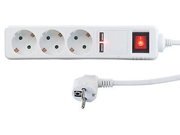 5-fach Schuko Steckdosenleiste 2x USB Ports Ein Aus Schalter weiß Stecker Leiste 