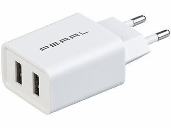 PEARL Handy Ladegerät: 2-Port-USB-Netzteil für Mobilgeräte, USB-A, 2,4 A /  12 W, weiß (Handy Ladekabel mit Netzstecker)