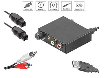 Signale Digitale Musik-Abspielgeräte HiFi Stereo Anlagen Lichtleitern Koaxial Chinchs Koaxialkabel: auvisio Audio-Konverter digital zu analog, mit optischem Audio- & Cinch-Kabel