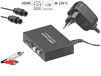 Optical coaxial Toslink optischer Digital Verteiler Umschalter Buchse Ton Cinchkabel: auvisio HDMI-Audio-Konverter mit Cinch- und Toslink-Kabel