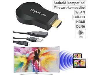 TV Stick: TVPeCee WLAN-HDMI-Stick für Miracast, Mirroring, AirPlay, Chromecast und DLNA