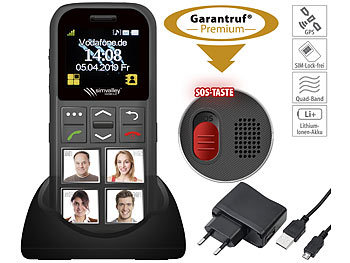 Seniorenhandy: simvalley Mobile Senioren-Handy, Garantruf Premium, GPS-Ortung, 4 Kurzwahl-Foto-Tasten