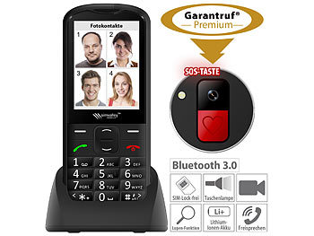 Seniorentelefon: simvalley Mobile Komfort-Handy mit Garantruf Premium, Bluetooth & XXL Farb-Display