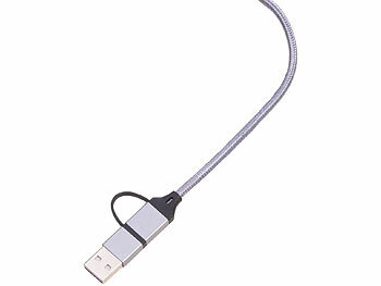 Callstel 3in1-Schnellladekabel: Micro-USB, USB Typ C & Lightning, Textil, 60 cm