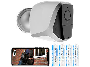 VisorTech Full-HD-IP-Überwachungskamera mit App und 4 Akkus, IP 65