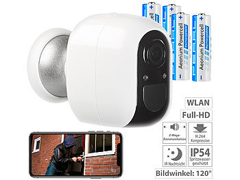 VisorTech IP-Überwachungskamera mit 4 Akkus, Full HD, WLAN & App, IP54