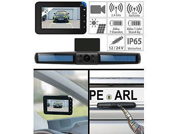 Auto Kamera: Lescars Kabellose Solar-Funk-Rückfahrkamera mit 4,3" (10,9 cm) Monitor, 2,4GHz