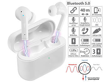 in Ear, Bluetooth: auvisio In-Ear-Stereo-Headset mit ANC und Powerbank-Ladebox, 20 Std. Spielzeit