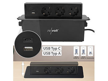 Tischsteckdose Einbausteckdose USB Netzwerk Alu versenkbar Steckdosenleiste