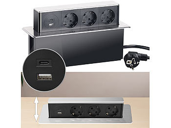 4 Fach Tischsteckdose Steckdosenleiste versenkbar mit USB Steckdose Küche Büro