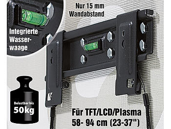 auvisio Ultraflache TV-Halterung VESA600 für TFT/LCD 58- 94 cm (23-37")