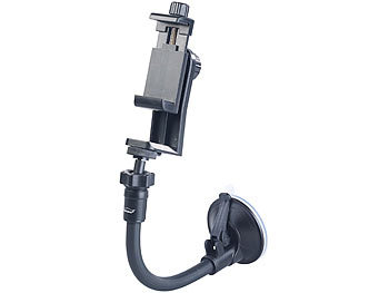 PEARL Flexibles Kamera-Stativ mit Saugfuß und Universal-Smartphone-Halterung