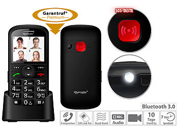 simvalley Komfort-Handy mit Garantruf Premium, Bluetooth und 5,6-cm-Farb-Display