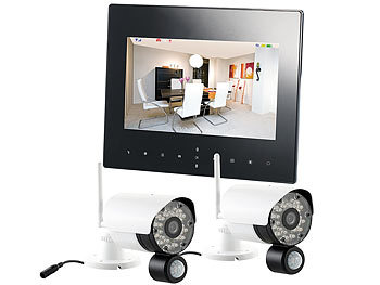 Kamera mit Monitor: VisorTech Digitales Überwachungssystem DSC-720.mc mit 2 HD-Kameras, IP-Funktion