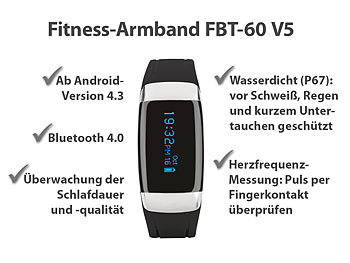 newgen medicals Fitness-Armband FBT-60 V5 mit Pulsmesser, BT 4.0