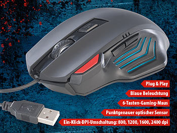 Mod-it Optische Gaming-Maus GA-824, 2.400 dpi, 6 Tasten, blaues Licht