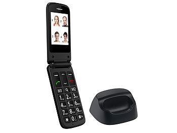 simvalley Mobile Senioren- und Notruf-Klapp-Handy mit Garantruf Premium und Ladestation