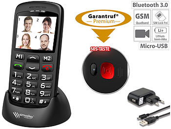 simvalley Mobile Komfort-Handy, Bluetooth, Garantruf, Ladestation (Versandrückläufer)