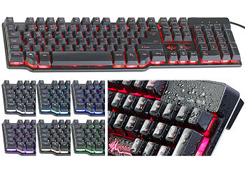 LED Tastatur: GeneralKeys Halbmechanische USB-Gaming-Tastatur, 7-farbig beleuchtet, wasserfest