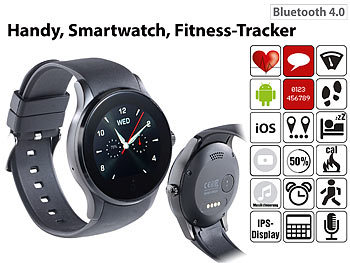 Uhr mit SIM Karte: simvalley Mobile Handy-Uhr & Smartwatch mit Bluetooth, Herzfrequenz (Versandrückläufer)
