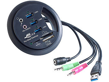 Xystec Tisch-Kabeldose 80 mm, USB-3.0-Hub, Card-Reader, Audioanschluss
