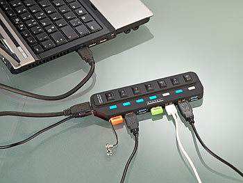 Xystec Aktiver USB-3.0-Hub mit 7 Ports,  2-A-Netzteil (Versandrückläufer)