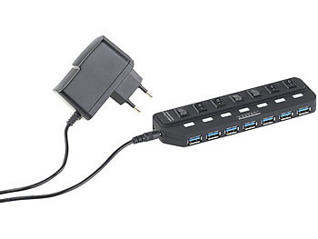 Xystec Aktiver USB-3.0-Hub mit 7 Ports, einzeln schaltbar, 2-A-Netzteil
